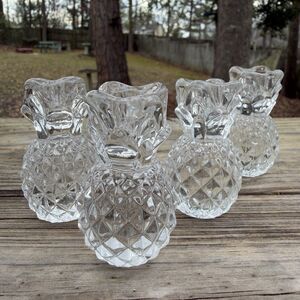 William Sonoma 4 Crystal Pineapple Candle Holders for 10" Tiny Tapered Candles